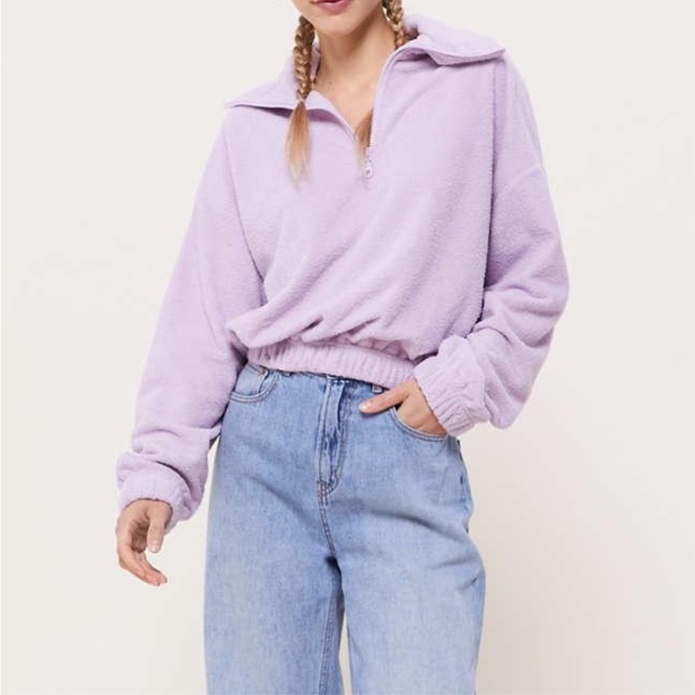 URBAN OUTFITTERS Sherpa Half Zip Cropped Pullover Top - New With Tags, Lilac, XS